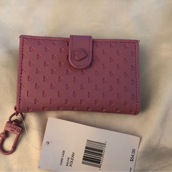 Betsey Johnson Mauve Card Case Wallet & Key Ring Embossed Heart Pattern NWT - Picture 12 of 16